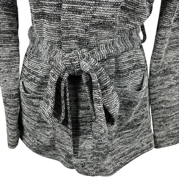 J.Crew Open Front Belted Cardigan Sweater Size Small Black White Pockets Cozy - Picture 6 of 9